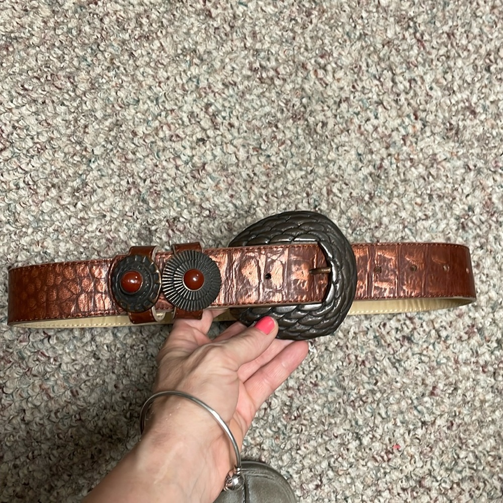 Vintage genuine leather belt with metal accents